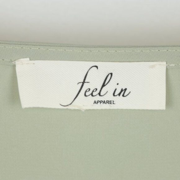 Feel In Women's Small Green Woven V-Neck Flutter Sleeve Shirred Blouse - Picture 6 of 8